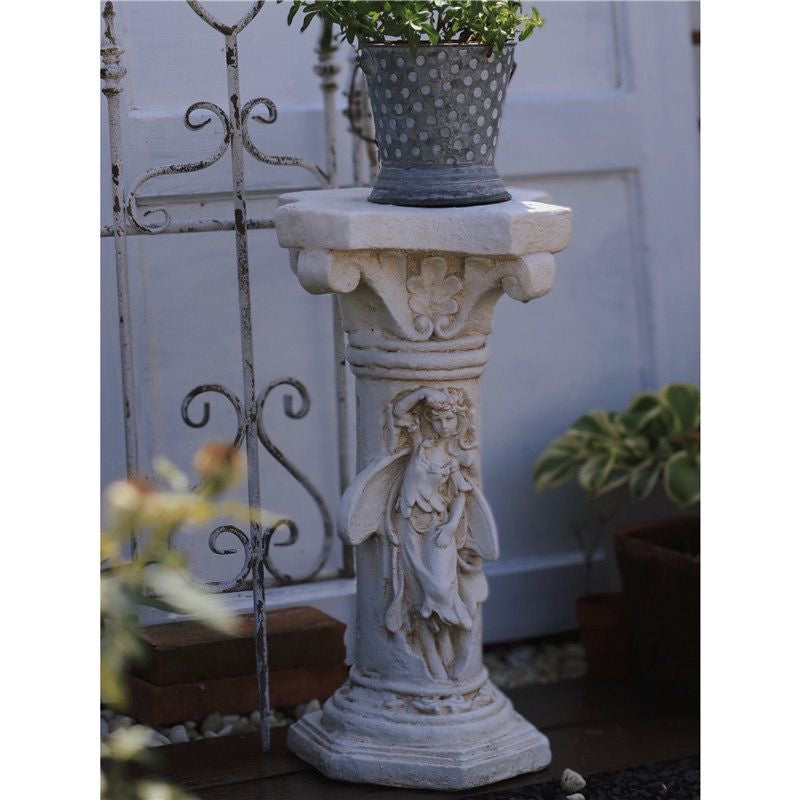 Enchanted Fairy Pedestal – 20-Inch Distressed White Column Riser for Plants & Garden Decor