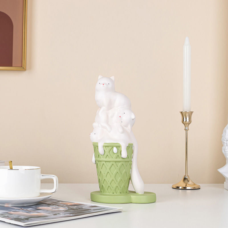 Ice Cream Melting Cat Sculpture – Sweet, Playful Decor