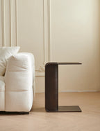 C-Shaped Convertible Wood Side Table With Storage
