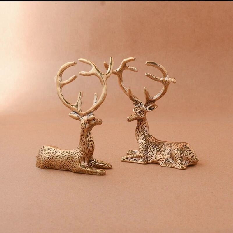 Miniature Brass Stag Figurine – Elegant Resting Deer Statue for Home & Holiday Decor