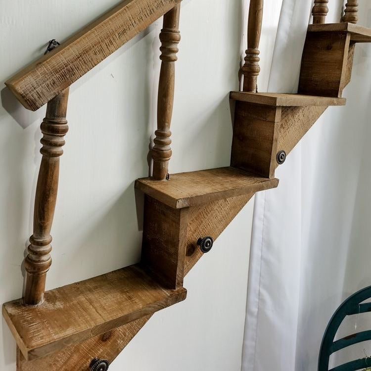 Vintage Staircase Wall Shelf – Rustic Café Display Accent