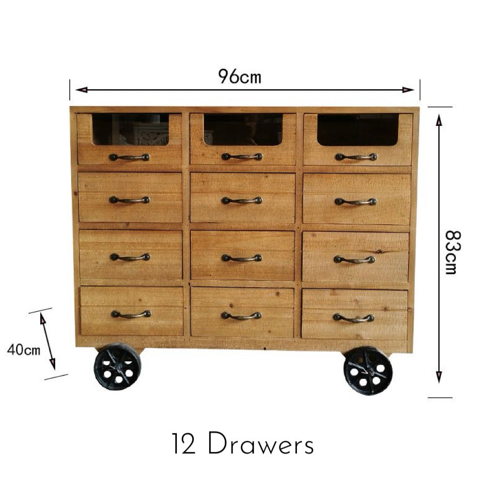 Vintage Multi-Drawer Wooden Cabinet on Wheels