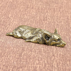 Retro Solid Brass Corgi Dog Statue Lovely Animal Figurines Ornaments Sculpture