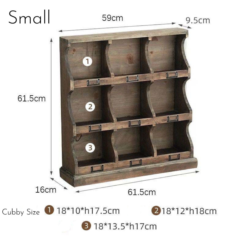 Vintage Wooden Wall Cubby Shelf Organizer – Rustic Display & Storage