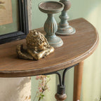 Rustic Wooden Half-Moon Round Corner Entryway Table with Iron Detailing
