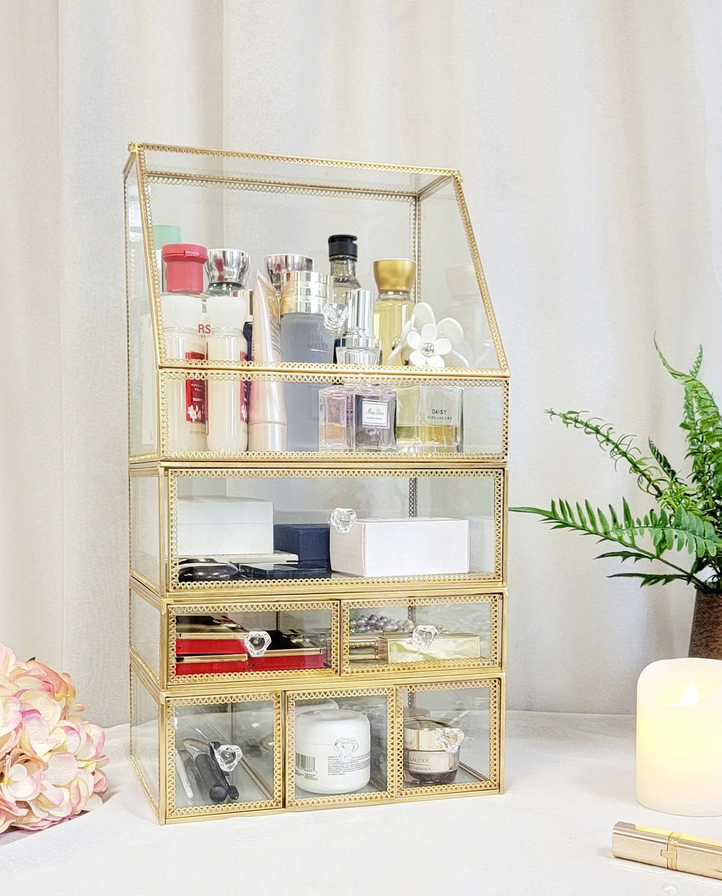 Elegant Glass Vanity  Organizer – Multi-Purpose Glass Storage Tower 7 Drawers