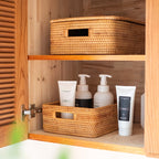 Handmade Woven Rattan Basket with Lid – Multi-Size Storage Box for Bathroom, Closet, or Living Room