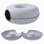 Convertible Felt Cat Cave Bed with Zipper – Modern 2-in-1 Donut Pet Hideout