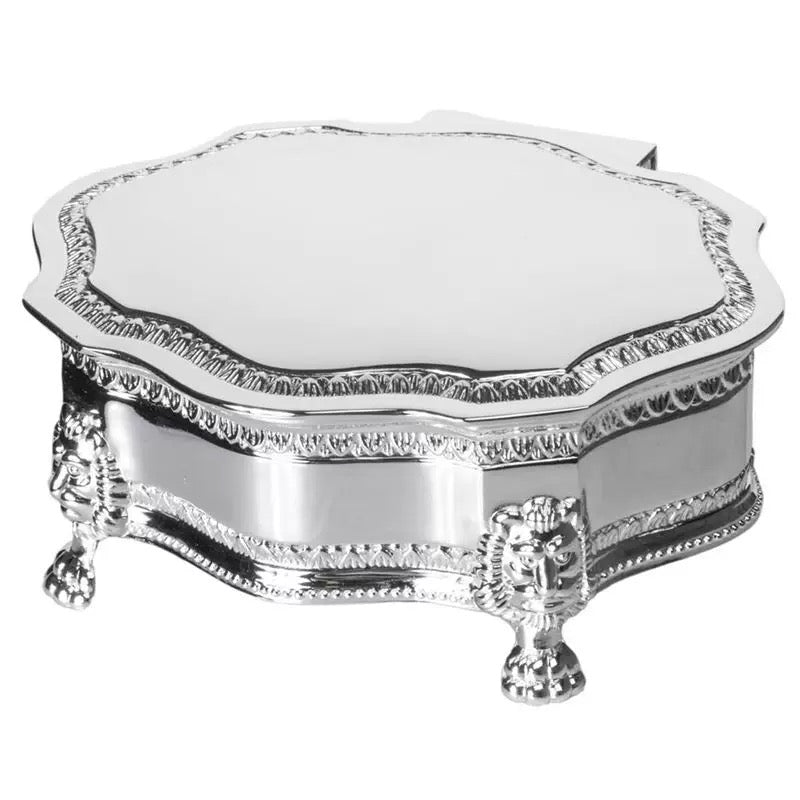 Elegant Silver-Plated Victorian Footed Jewelry Box – Timeless Storage for Your Treasures