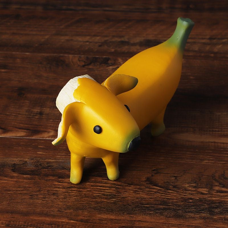 Banana Dog Resin Statue – Whimsical Dachshund Fruit Sculpture for Home, Garden, or Office Decor