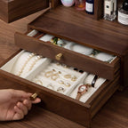 Luxury Solid Walnut Makeup Organizer Box with Drawers and Mirror – Elegant Vanity Storage Cabinet for Jewelry, Cosmetics & Beauty Essentials