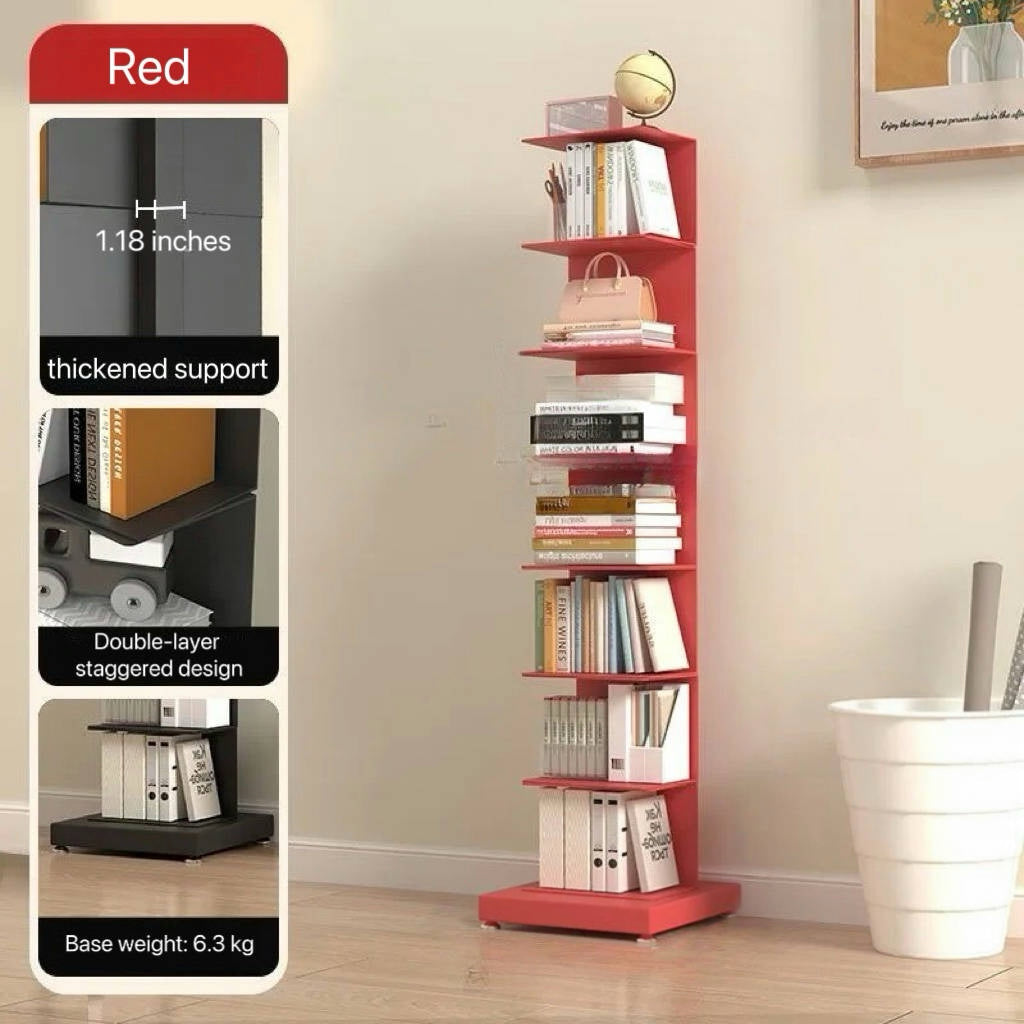 Modern Floating Metal Bookshelf - 5, 6, 8, and 9 Tier Vertical Storage | Space-Saving Metal Bookcase for Home & Office