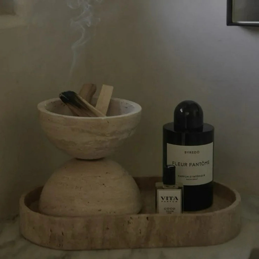 Minimalist Travertine Incense Bowl – Sculptural Stone Decor