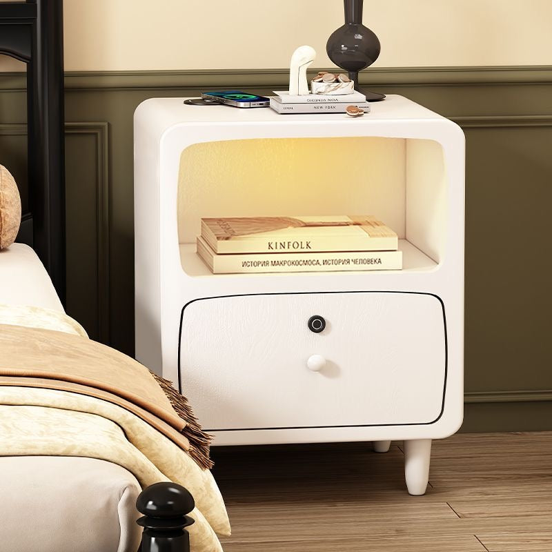 Standing Bedside Table – Nightstand with Drawer and Open Shelf