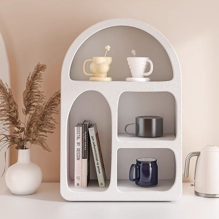 Arched Round Corners White Floating Wall Shelves Textured Finished