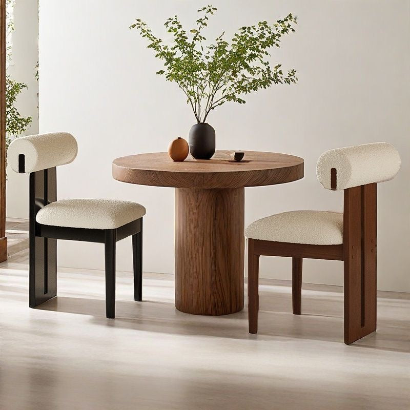 Modern Curved Back Plush Upholstery with Wood Base Chair