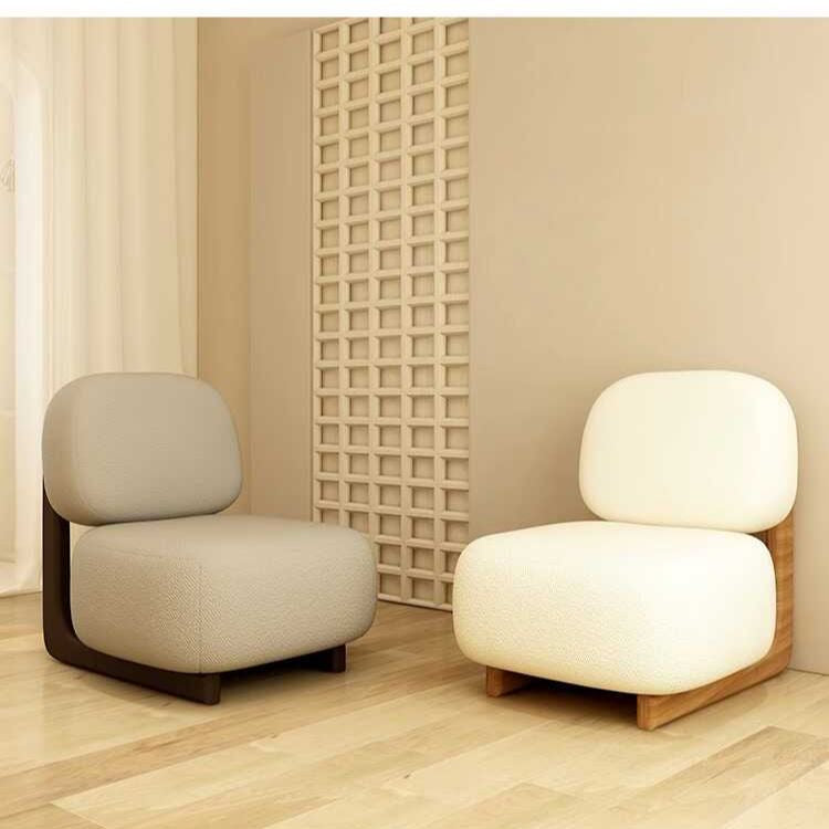 Modern Bouclé Lounge Chair – Plush Upholstered Accent Chair with Wood Base & Pillow for Living Room or Bedroom