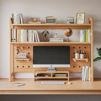 Adjustable Wooden Desktop Organizer Shelf with Pegboard – Multifunctional Bookshelf for Home Office