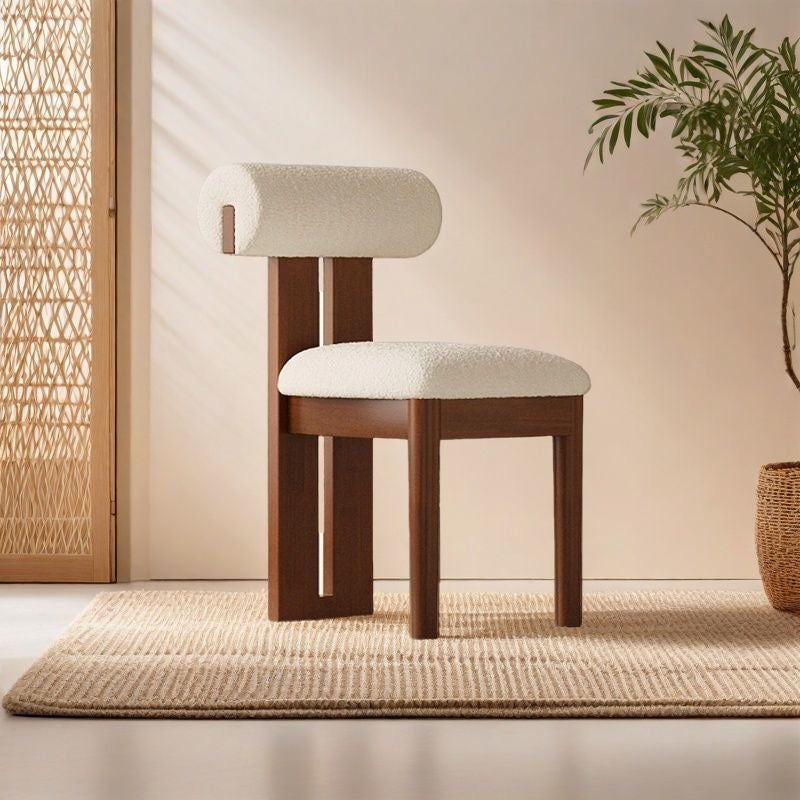 Modern Curved Back Plush Upholstery with Wood Base Chair