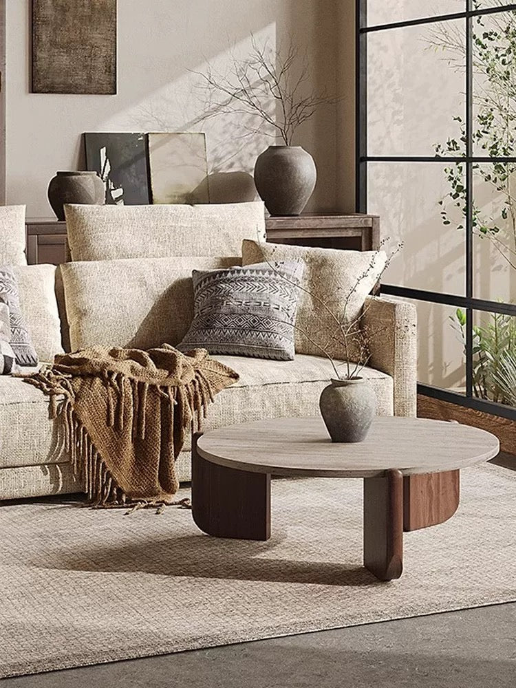 Solid Wood & Natural Stone Coffee Table