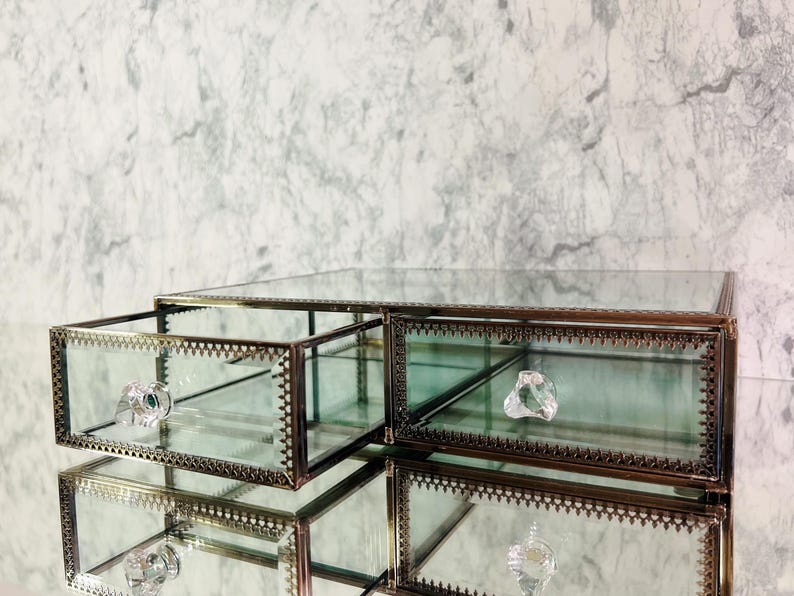 Elegant Glass Vanity  Organizer – Multi-Purpose Glass Storage Tower 7 Drawers