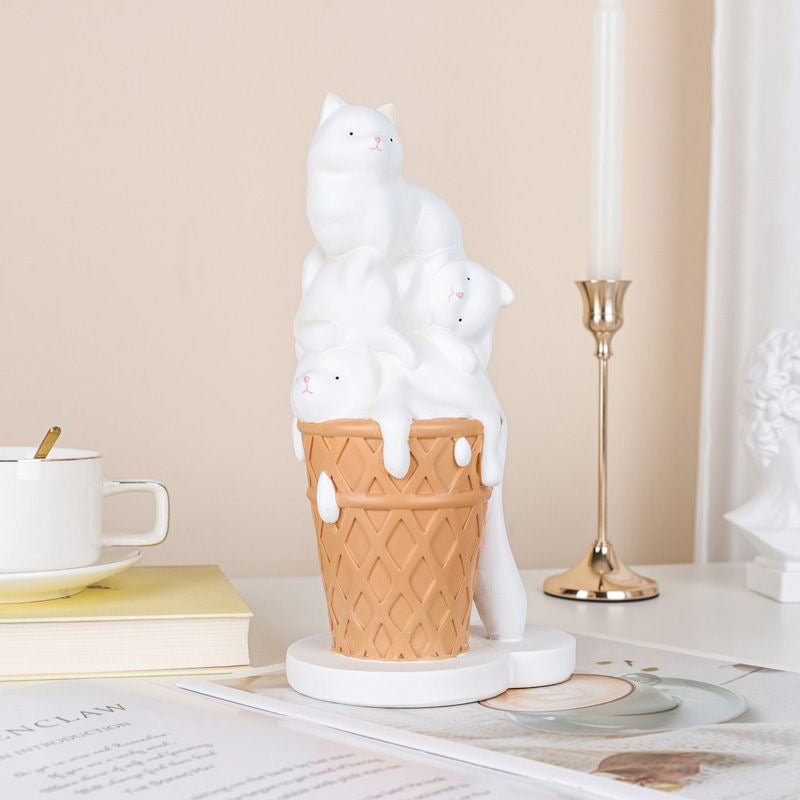 Ice Cream Melting Cat Sculpture – Sweet, Playful Decor