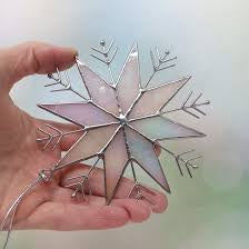 Stained Glass Snowflake Ornament – Handmade Iridescent Holiday Suncatcher