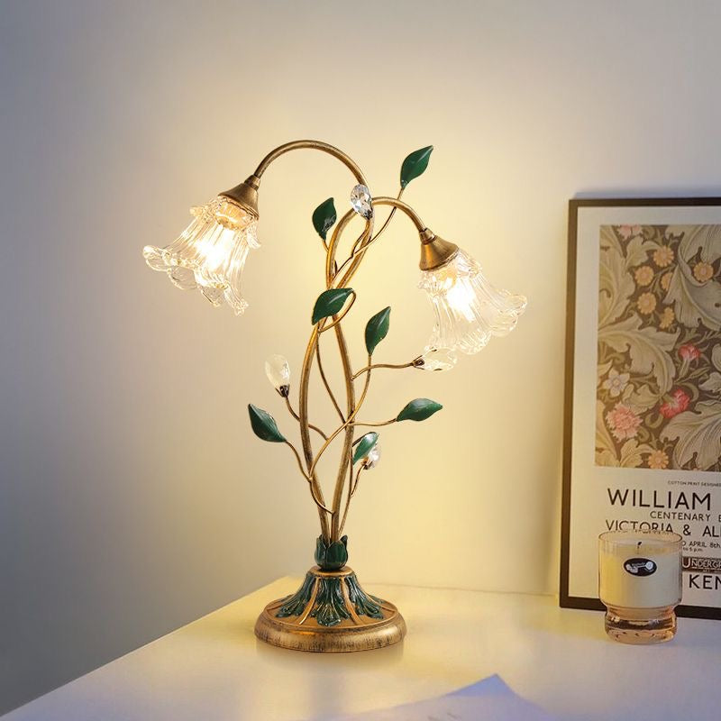 Vintage Flower Table Lamp – Dual Head Glass Blossom Desk Light
