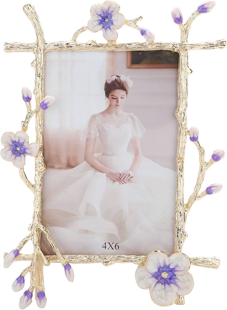 Floral Wedding Metal Picture Frame – Elegant 4x6 & 5x7 Sizes