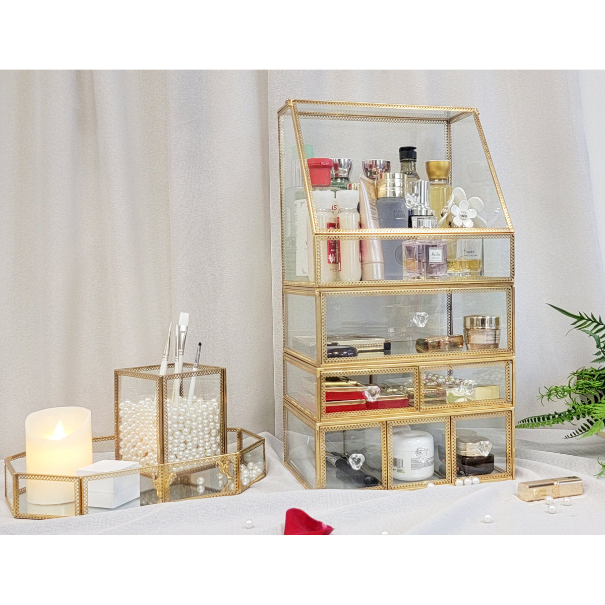 Elegant Glass Vanity  Organizer – Multi-Purpose Glass Storage Tower 7 Drawers