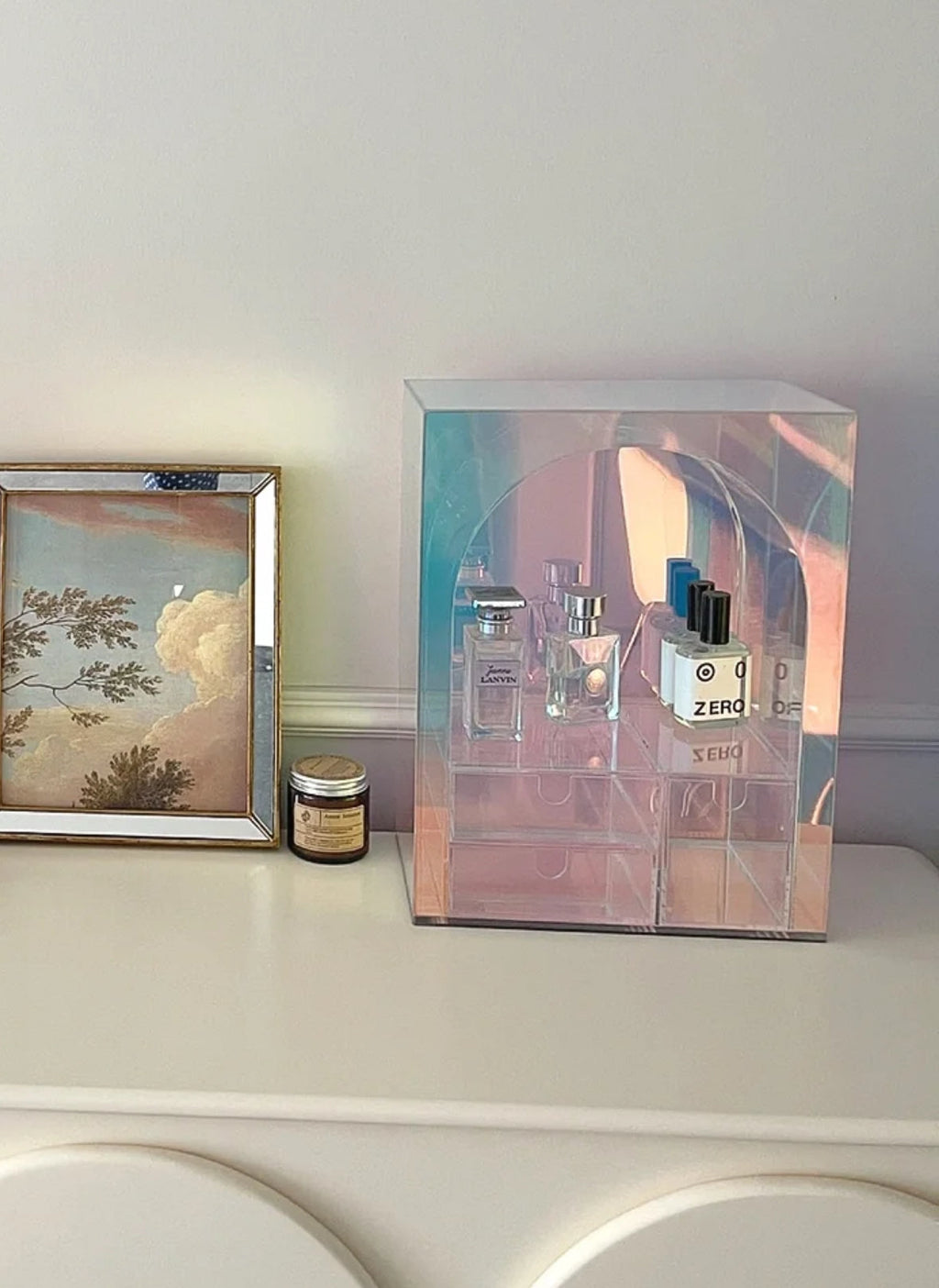 Iridescent Tabletop Shelf for Makeup Acrylic Organizer Vanity Storage