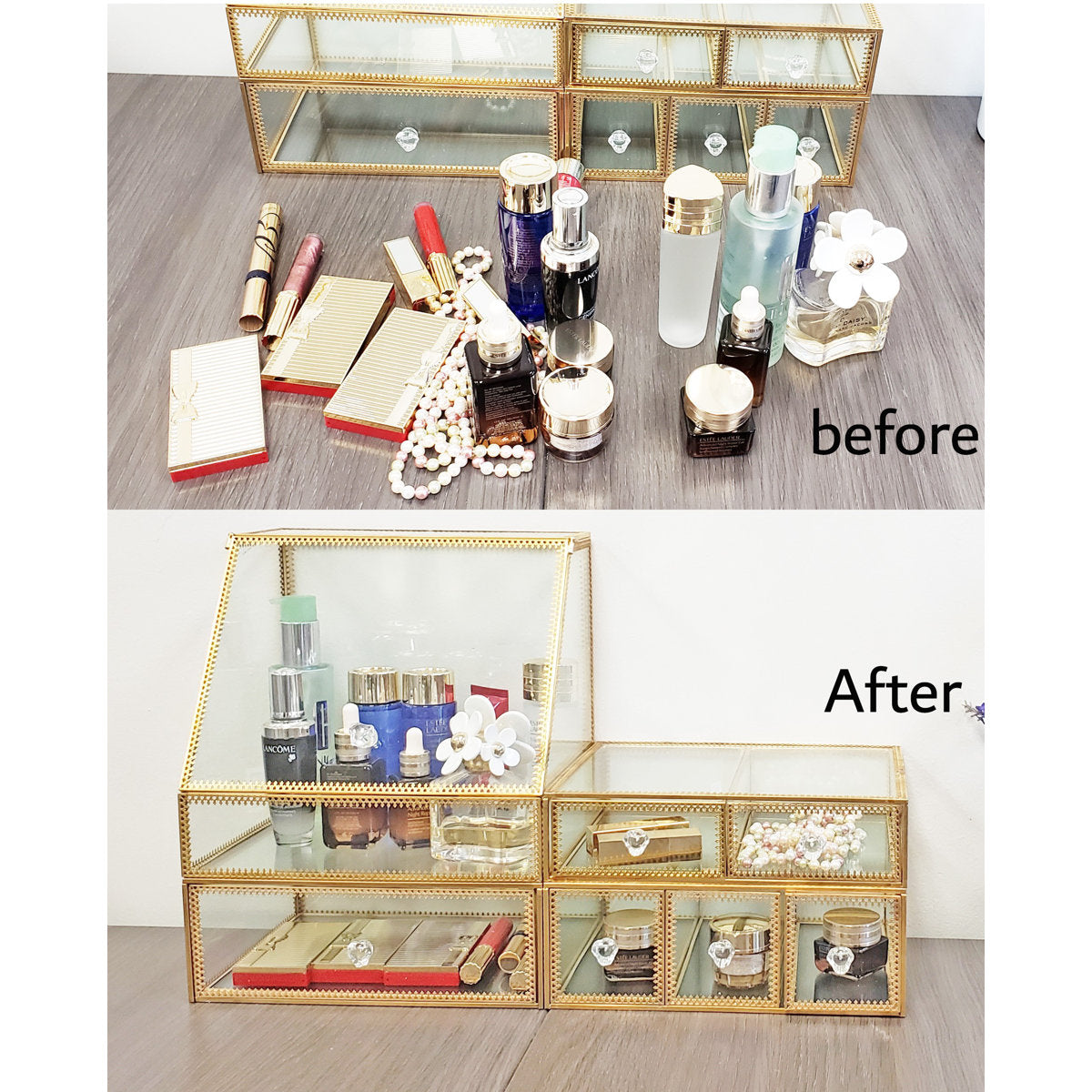 Elegant Glass Vanity  Organizer – Multi-Purpose Glass Storage Tower 7 Drawers