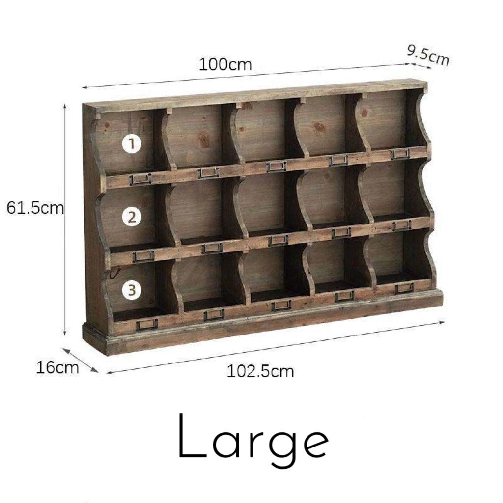 Vintage Wooden Wall Cubby Shelf Organizer – Rustic Display & Storage