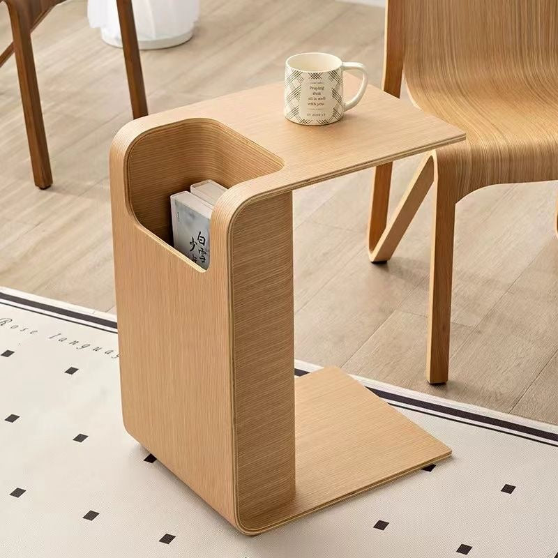 C-Shaped Convertible Wood Side Table With Storage