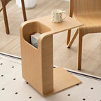 C-Shaped Convertible Wood Side Table With Storage