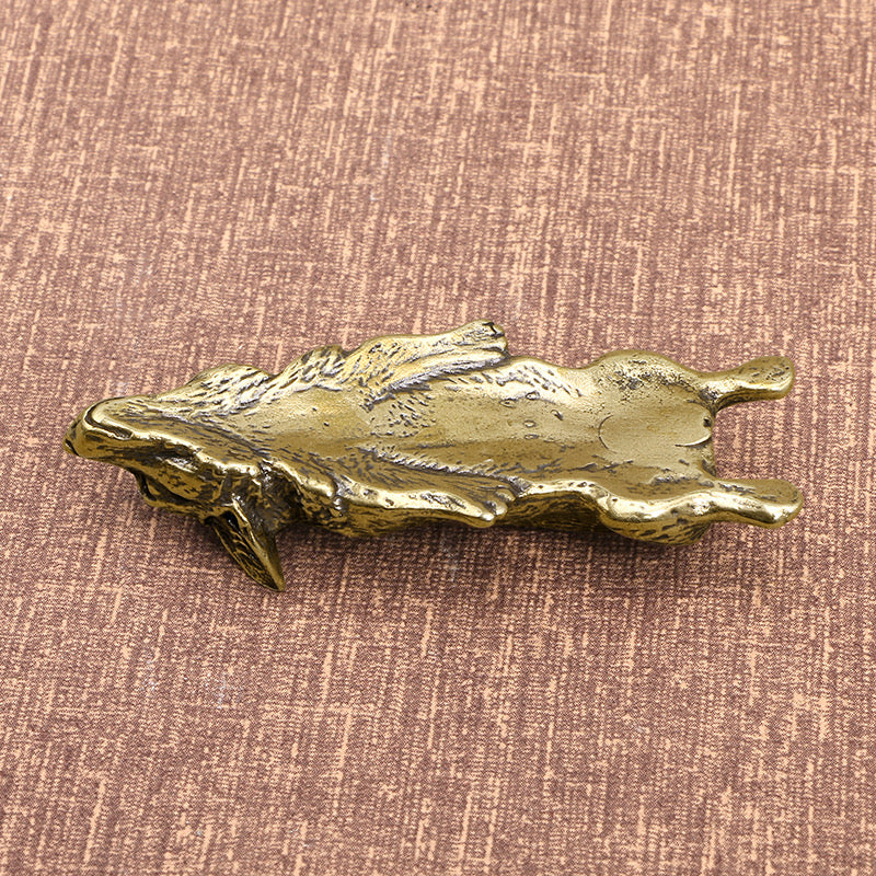 Retro Solid Brass Corgi Dog Statue Lovely Animal Figurines Ornaments Sculpture