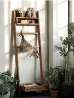 Rustic Wooden Ladder Shelf with Hanging Rack