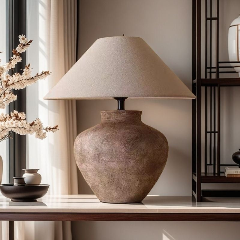Rustic Ceramic Table Lamp – Minimalist Wabi-Sabi Style Light