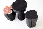 Charred Black Wood Side Table – Sculptural Solid Wood Accent Stool