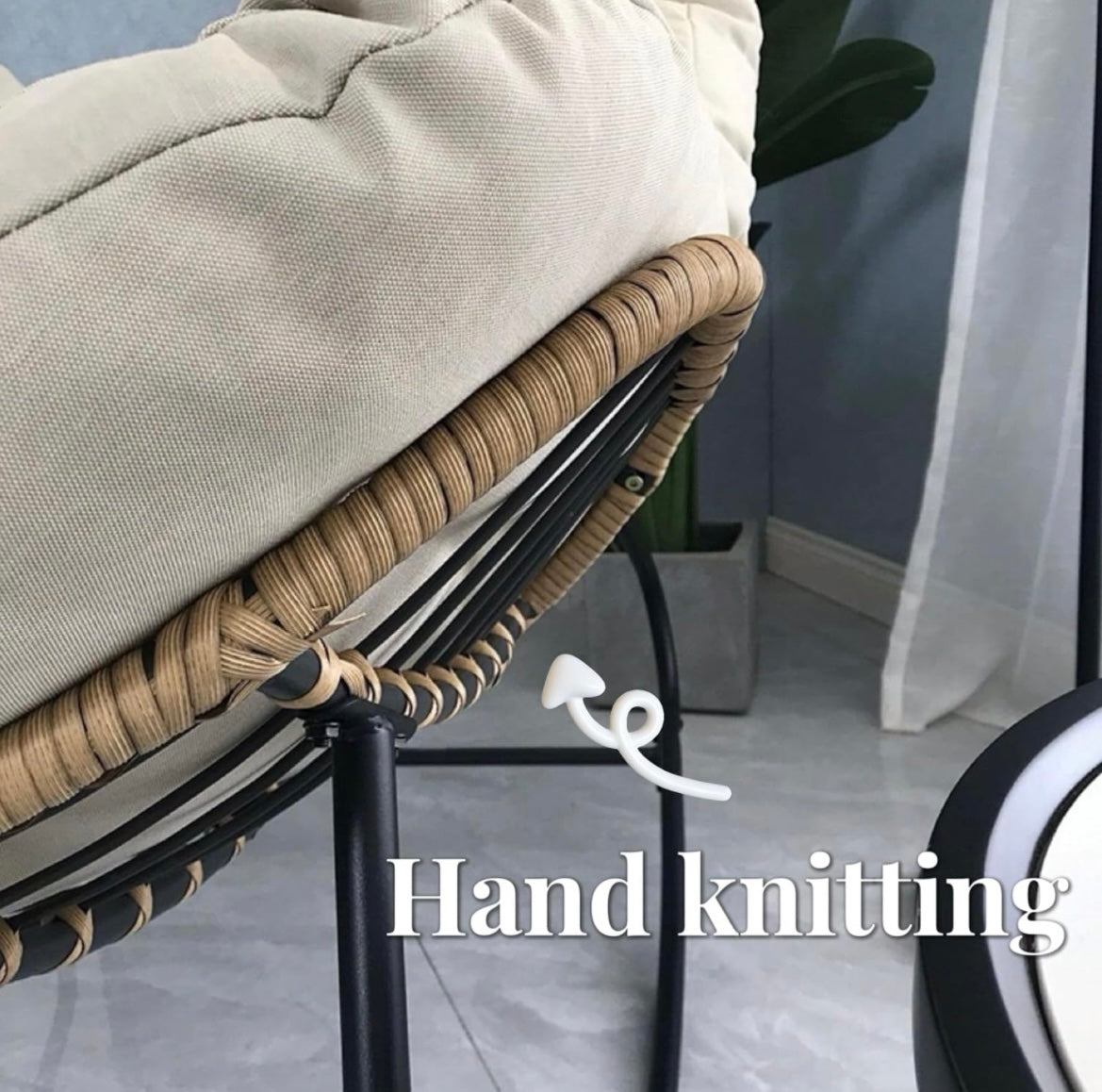 Oversized Outdoor Papasan Rocking Chair with Soft Cushion | Rattan Frame Lounge Chair for Patio & Living Room