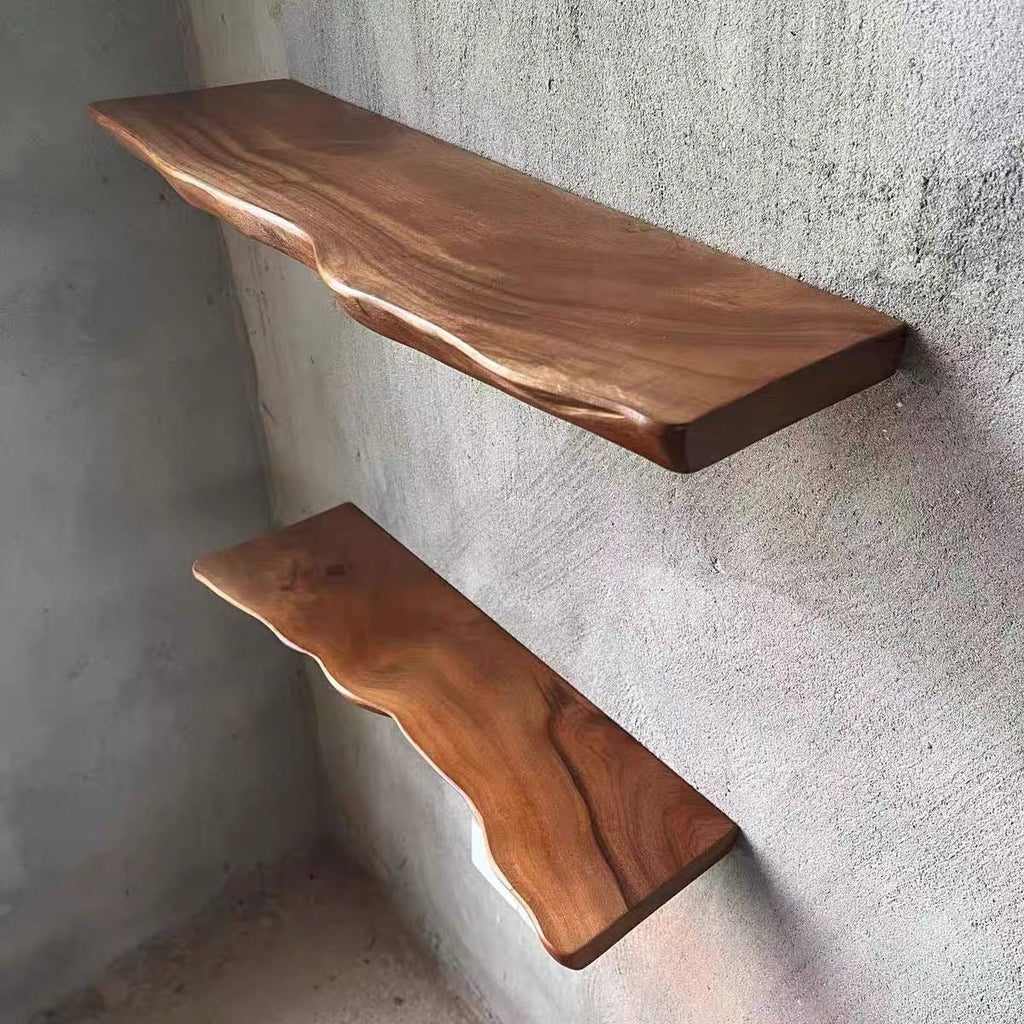 Live Edge Floating Wood Shelf – Rustic Natural Solid Wood Wall Shelf