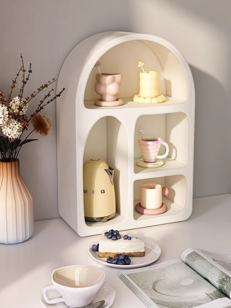 Arched Round Corners White Floating Wall Shelves Textured Finished