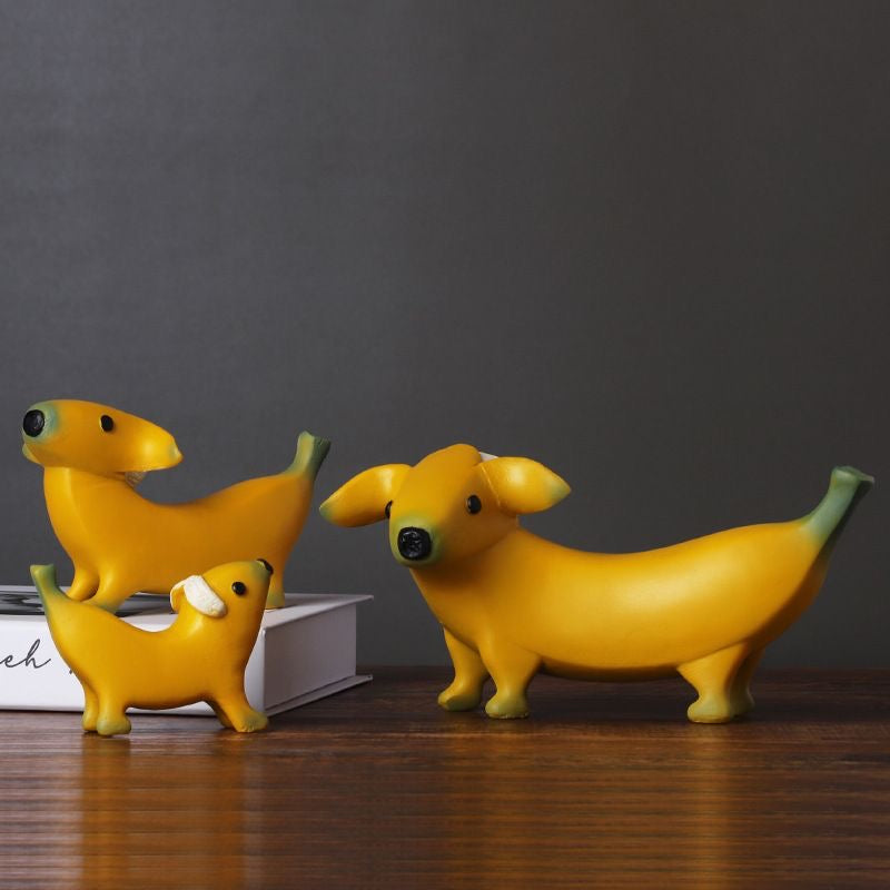 Banana Dog Resin Statue – Whimsical Dachshund Fruit Sculpture for Home, Garden, or Office Decor