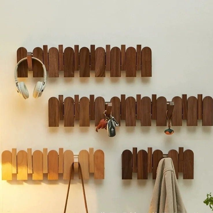 Modern Folding Wooden Wall Hook Rack (3–10 Hooks)