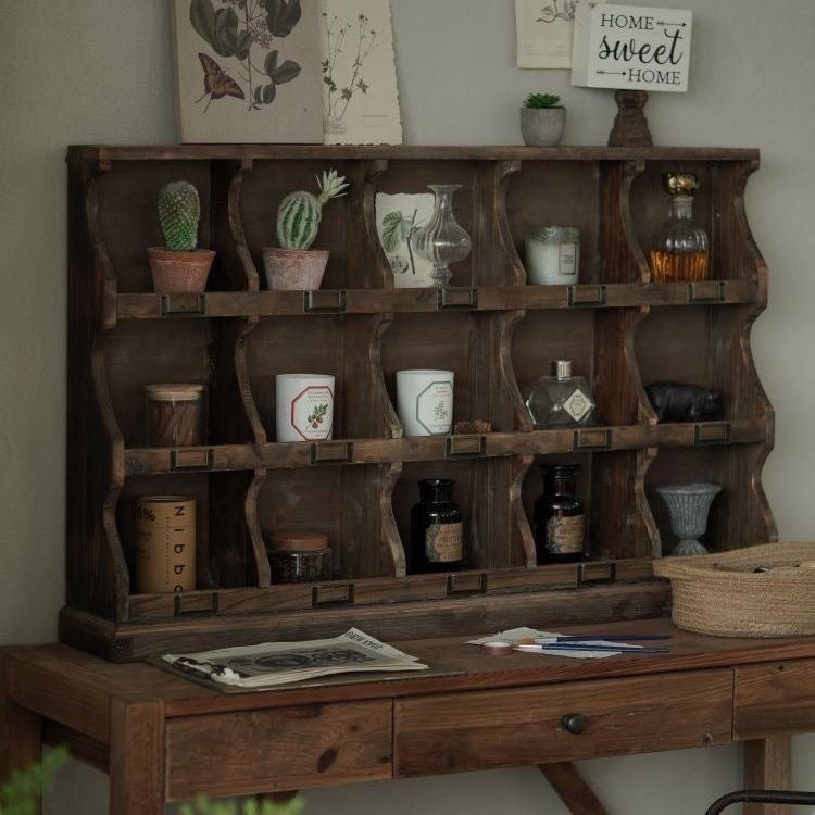 Vintage Wooden Wall Cubby Shelf Organizer – Rustic Display & Storage