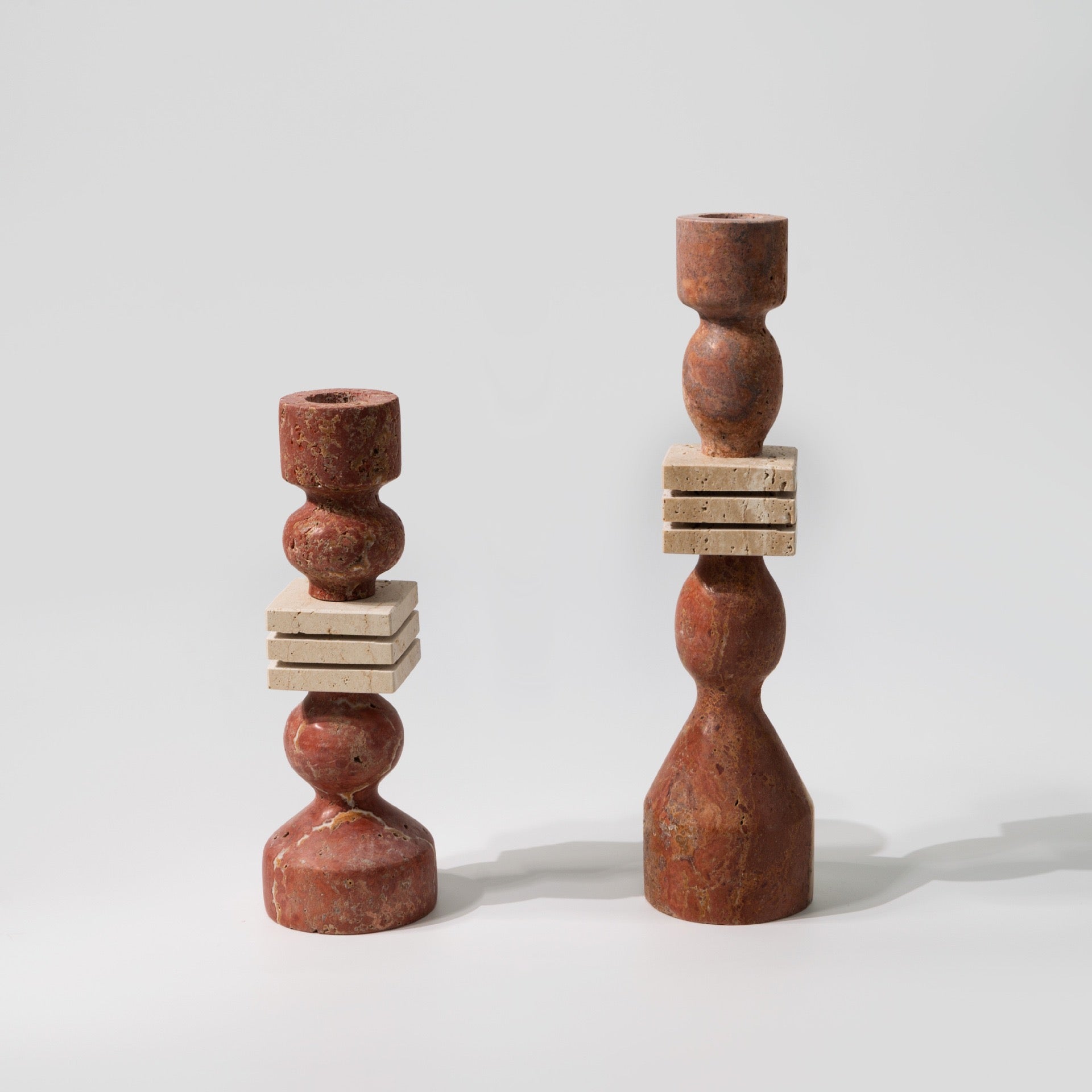 Modern Sculptural Bead Stone Candle Holder | Set of 2 Natural Stone Taper Holders