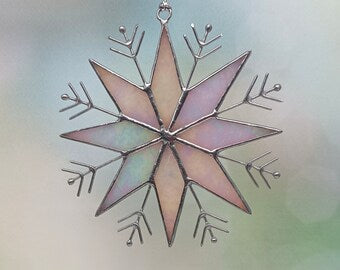 Stained Glass Snowflake Ornament – Handmade Iridescent Holiday Suncatcher