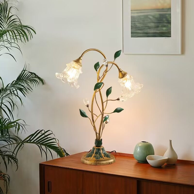 Vintage Flower Table Lamp – Dual Head Glass Blossom Desk Light