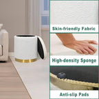 Set of 2 White Sherpa Round Storage Ottomans with Gold Base – Soft Vanity Stool for Bedroom or Living Room