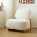 Modern Bouclé Lounge Chair – Plush Upholstered Accent Chair with Wood Base & Pillow for Living Room or Bedroom